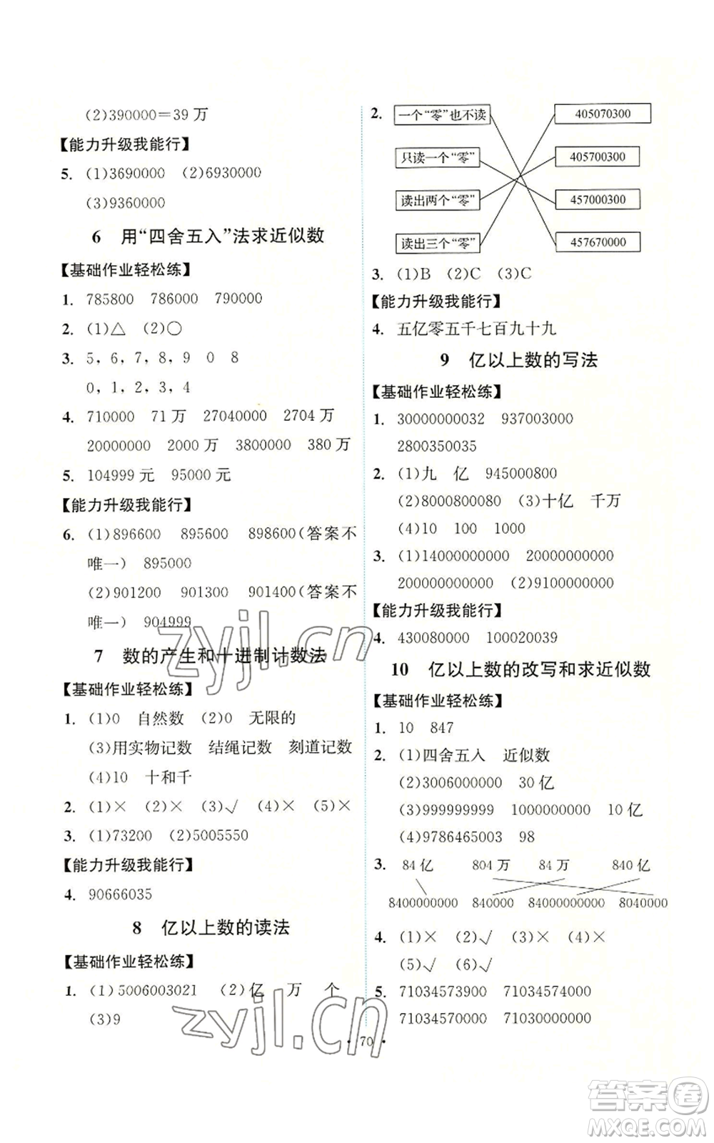 人民教育出版社2022能力培養(yǎng)與測試四年級上冊數(shù)學(xué)人教版湖南專版參考答案