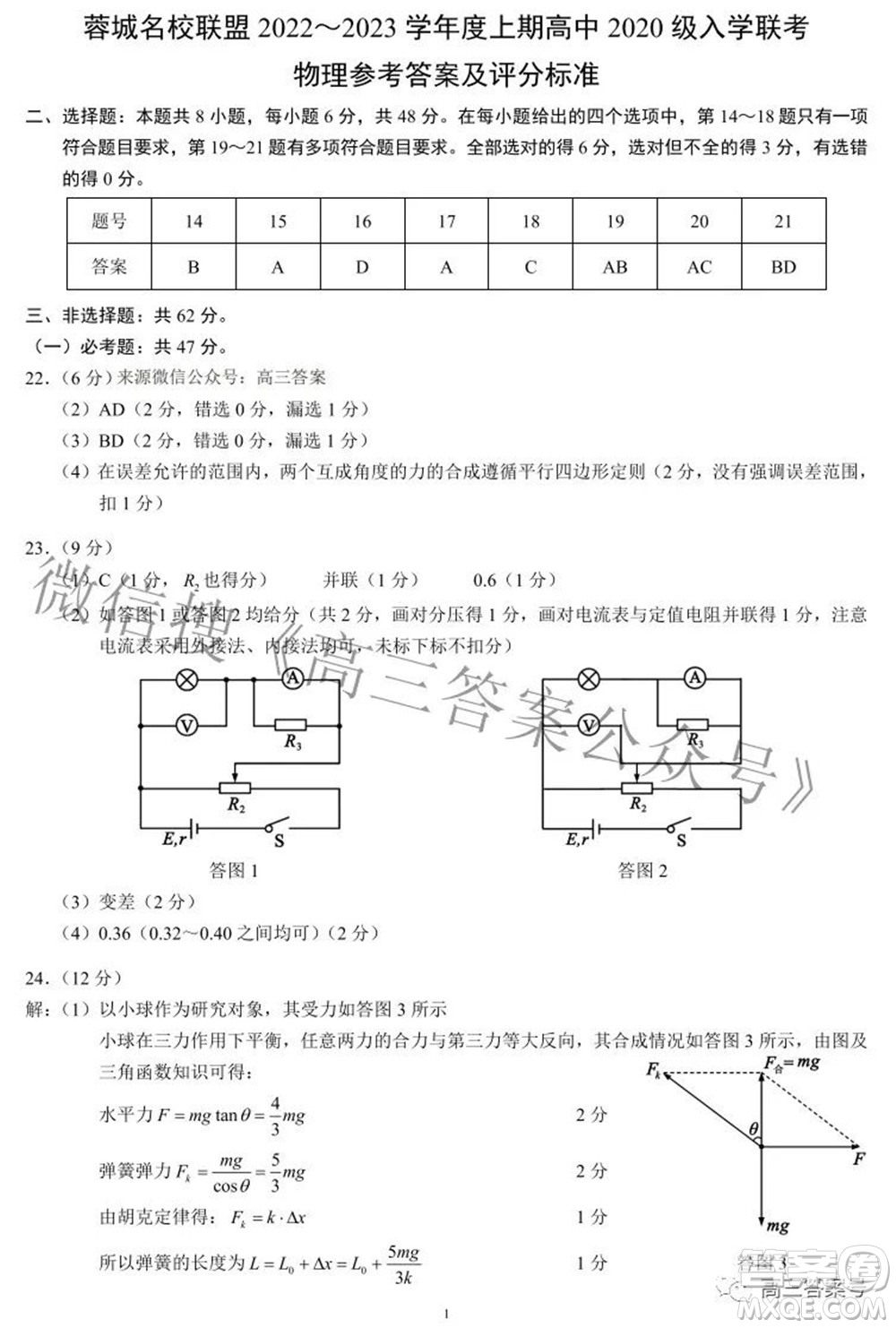 蓉城名校聯(lián)盟2022-2023學(xué)年度上期高中2020級(jí)入學(xué)聯(lián)考理科綜合試題及答案