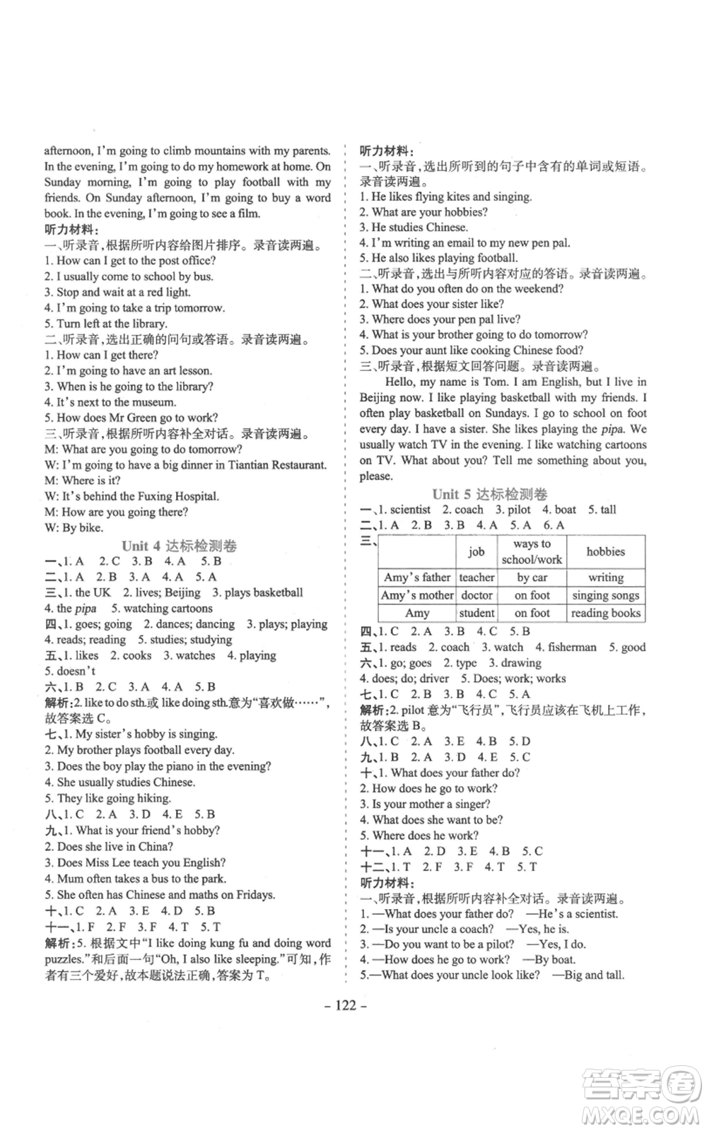 沈陽出版社2022學霸訓練六年級上冊英語人教版參考答案