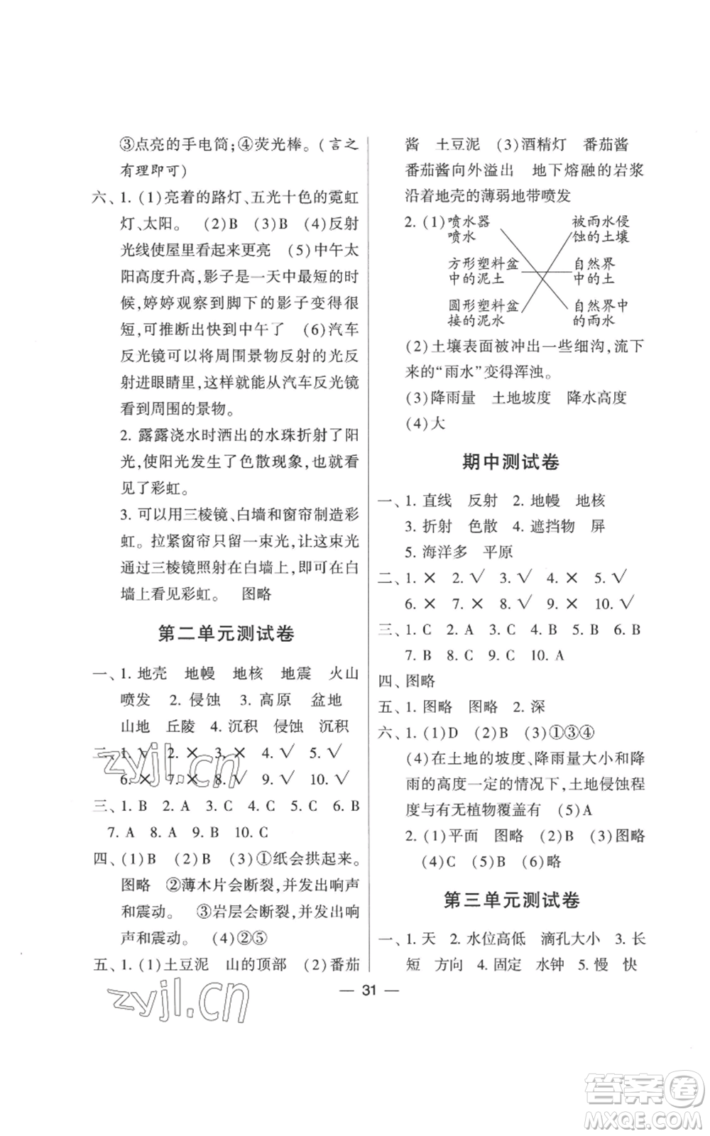 寧夏人民教育出版社2022經(jīng)綸學(xué)典學(xué)霸棒棒堂同步提優(yōu)五年級(jí)上冊(cè)科學(xué)教科版參考答案