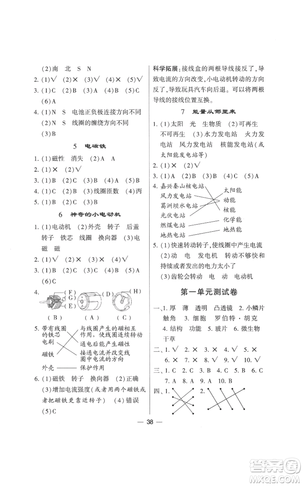 寧夏人民教育出版社2022經(jīng)綸學(xué)典學(xué)霸棒棒堂同步提優(yōu)六年級(jí)上冊(cè)科學(xué)教科版參考答案