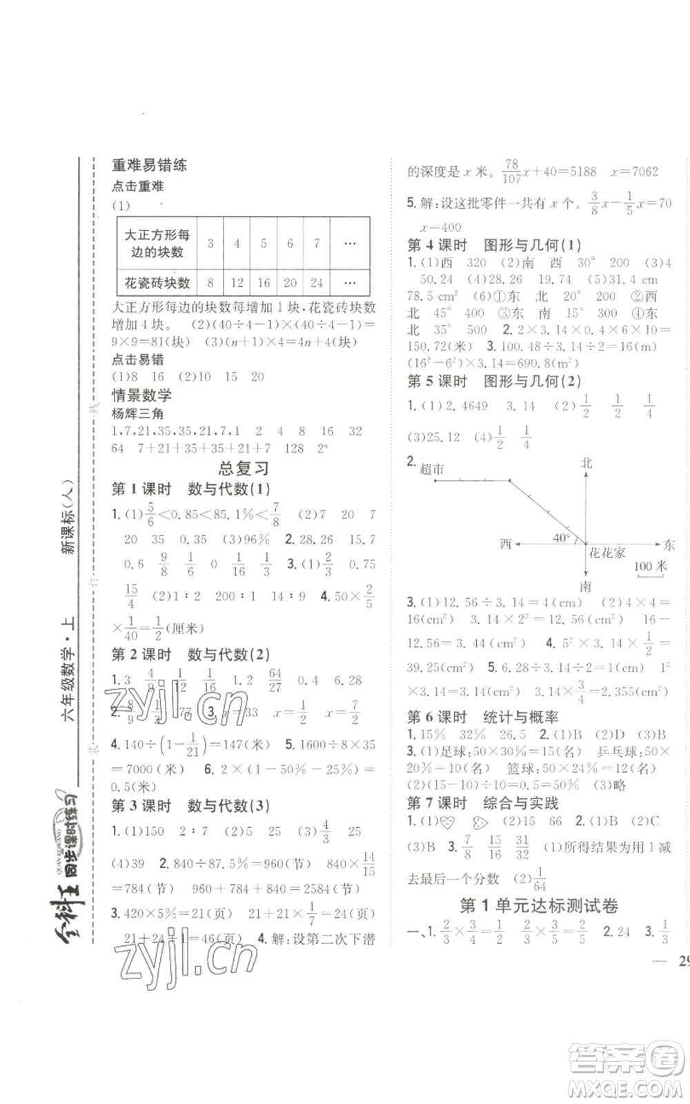 吉林人民出版社2022全科王同步課時(shí)練習(xí)六年級(jí)上冊(cè)數(shù)學(xué)人教版參考答案