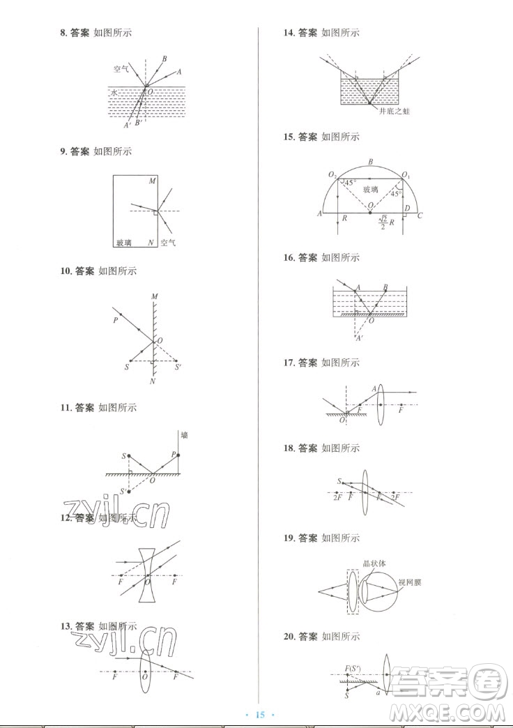 人民教育出版社2022秋初中同步測控優(yōu)化設(shè)計(jì)物理八年級上冊人教版答案