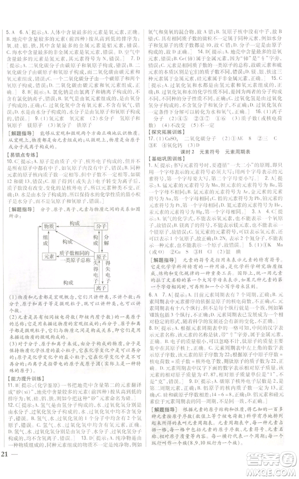 吉林人民出版社2022全科王同步課時練習(xí)九年級上冊化學(xué)人教版參考答案