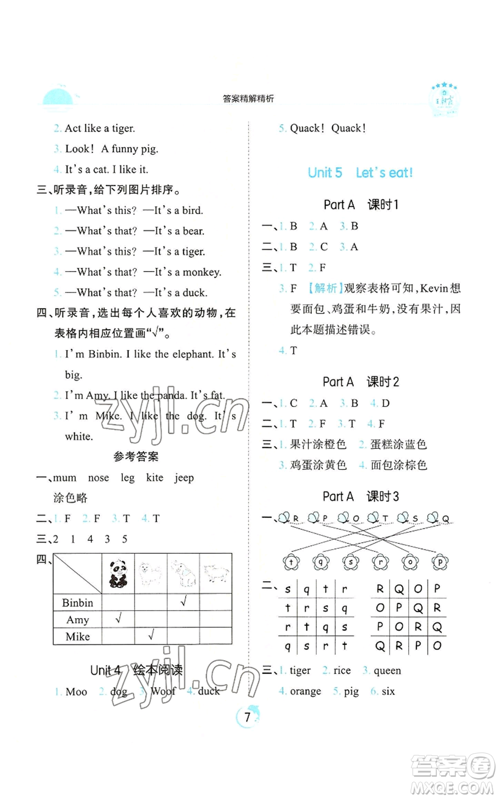 江西人民出版社2022王朝霞德才兼?zhèn)渥鳂I(yè)創(chuàng)新設(shè)計三年級上冊英語人教版參考答案