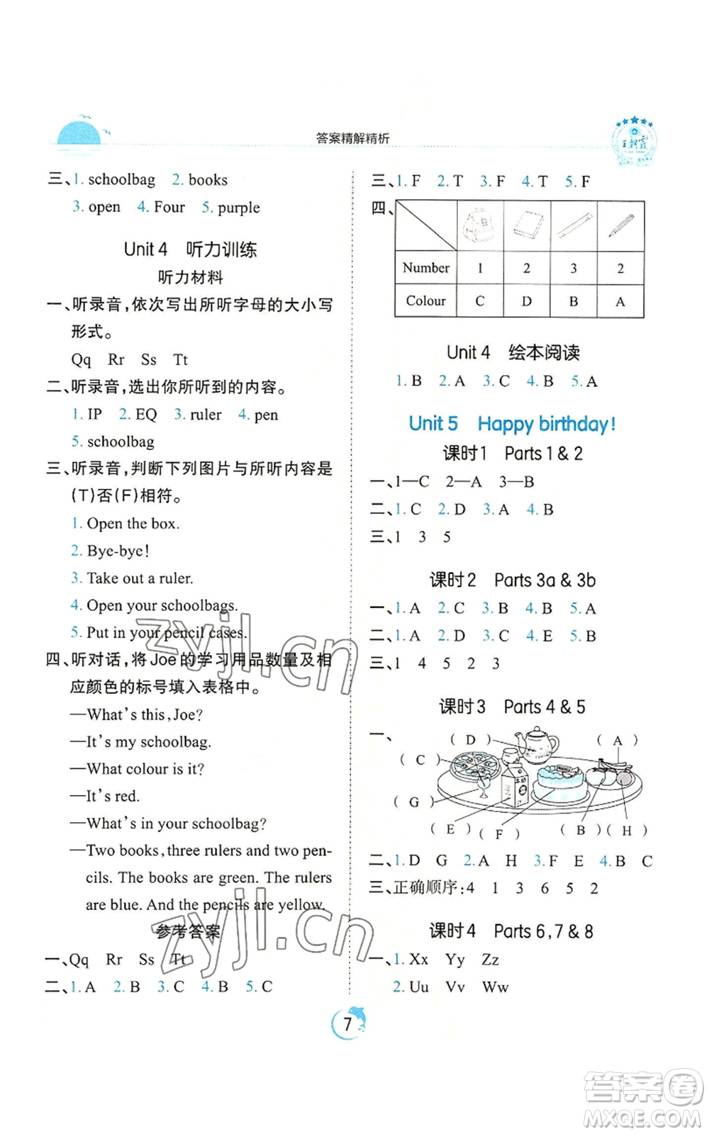 江西人民出版社2022王朝霞德才兼?zhèn)渥鳂I(yè)創(chuàng)新設(shè)計(jì)三年級(jí)上冊(cè)英語劍橋版參考答案