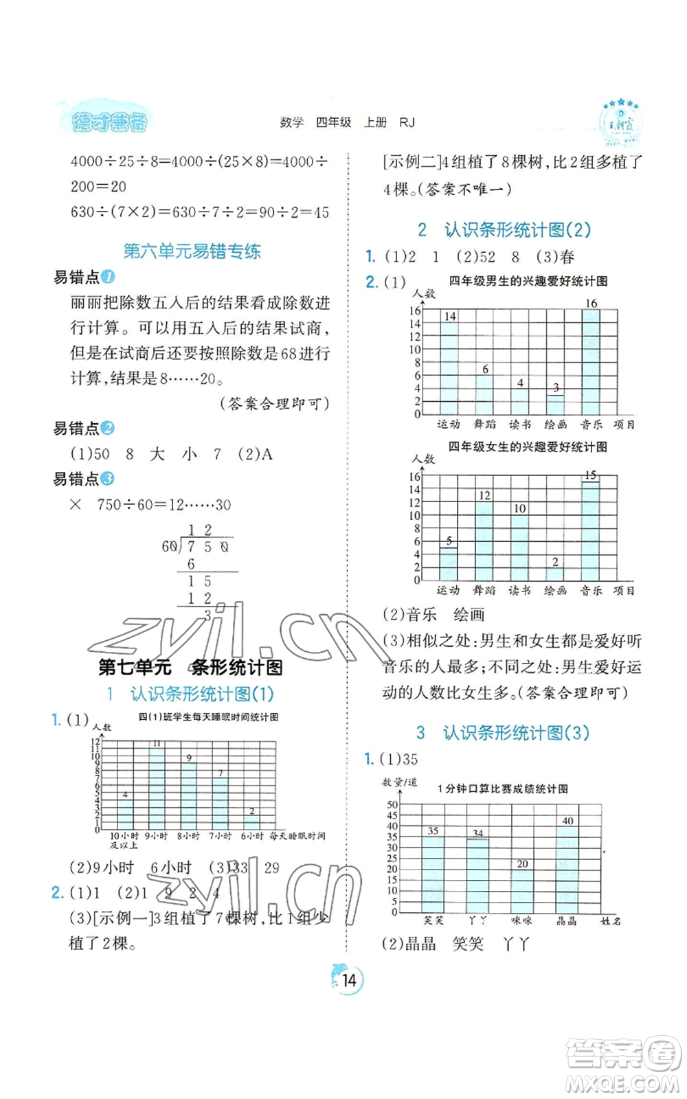 江西人民出版社2022王朝霞德才兼?zhèn)渥鳂I(yè)創(chuàng)新設(shè)計四年級上冊數(shù)學(xué)人教版參考答案