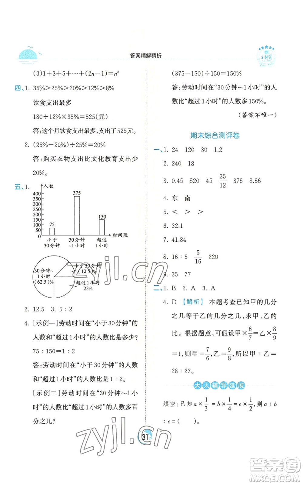 江西人民出版社2022王朝霞德才兼?zhèn)渥鳂I(yè)創(chuàng)新設(shè)計六年級上冊數(shù)學(xué)人教版參考答案