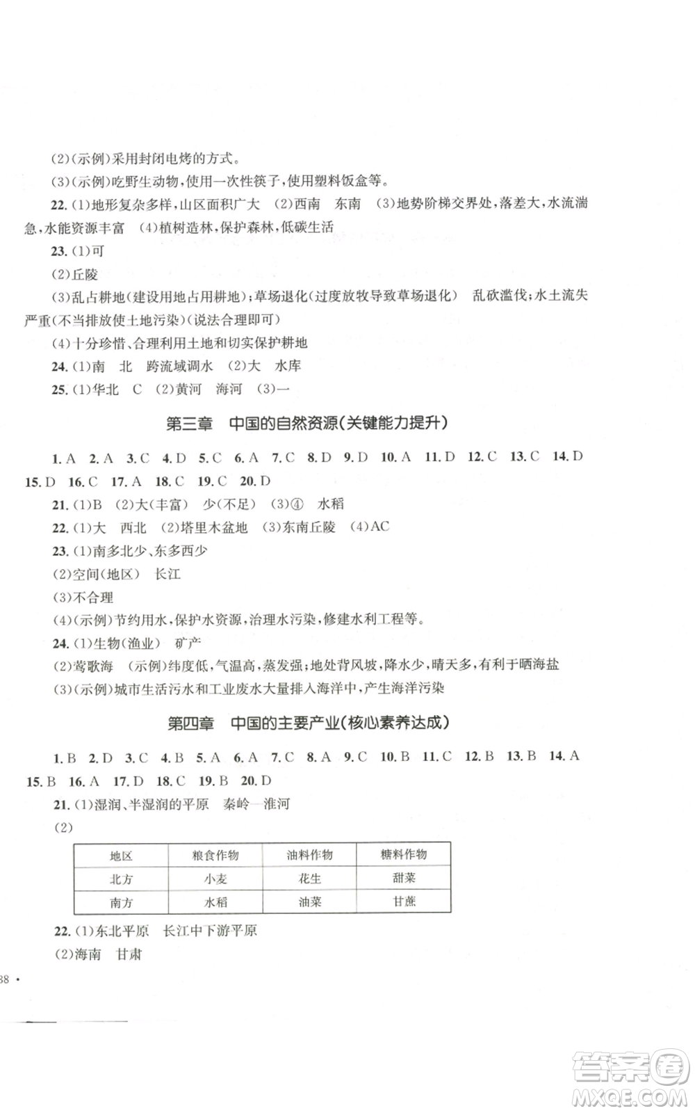 湖南教育出版社2022學(xué)科素養(yǎng)與能力提升八年級(jí)上冊(cè)地理湘教版參考答案