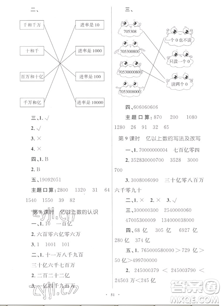 內(nèi)蒙古教育出版社2022小學(xué)同步學(xué)習(xí)目標(biāo)與檢測數(shù)學(xué)四年級上冊人教版答案