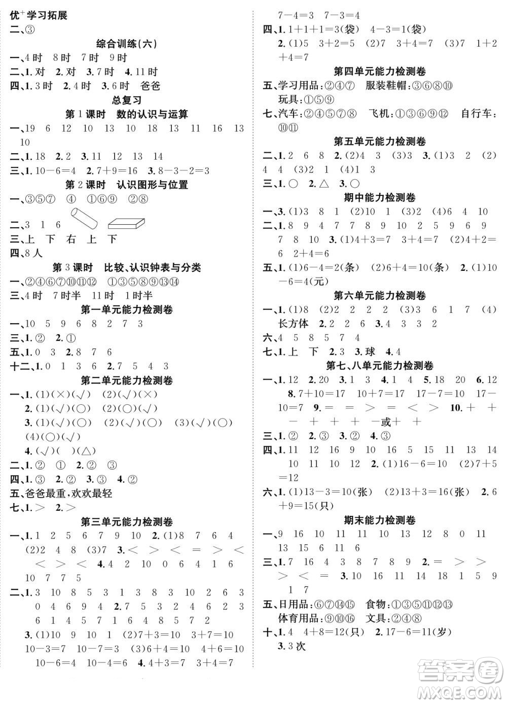 合肥工業(yè)大學(xué)出版社2022快樂學(xué)習(xí)隨堂練數(shù)學(xué)一年級上冊BS北師版答案