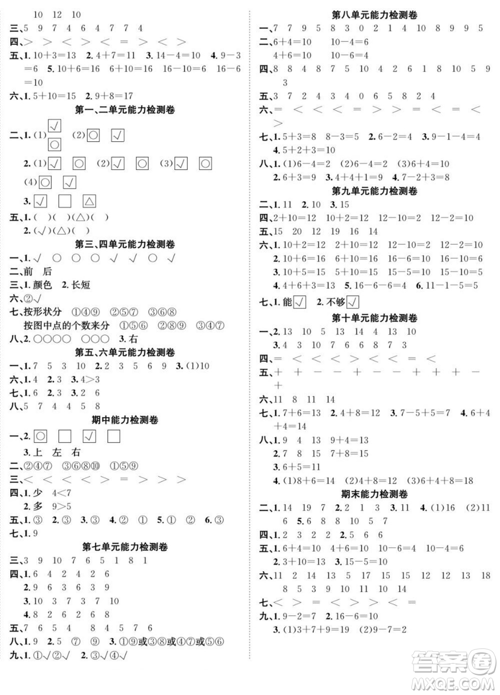 合肥工業(yè)大學(xué)出版社2022快樂學(xué)習(xí)隨堂練數(shù)學(xué)一年級(jí)上冊(cè)SJ蘇教版答案