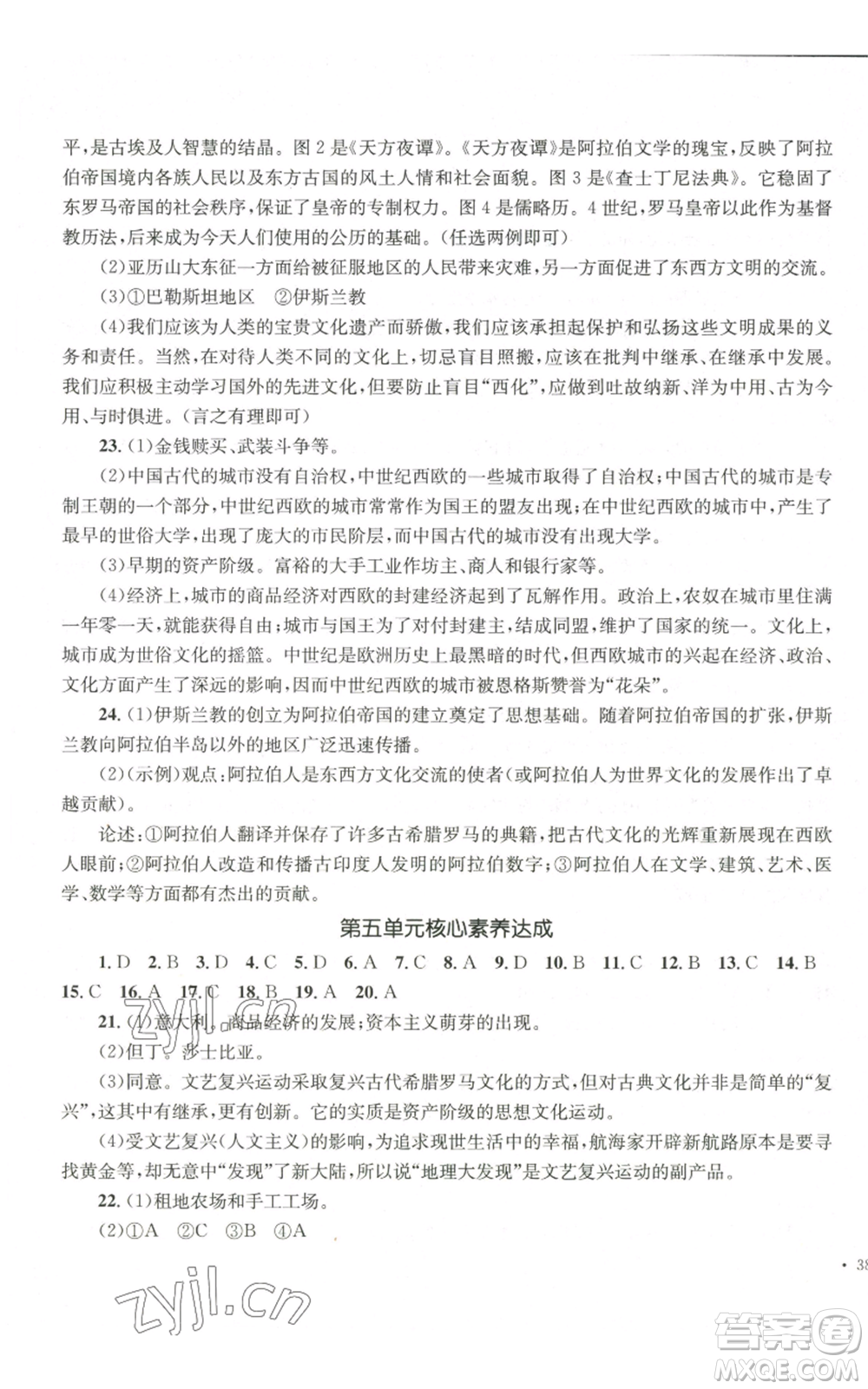 湖南教育出版社2022學(xué)科素養(yǎng)與能力提升九年級(jí)上冊(cè)歷史人教版參考答案