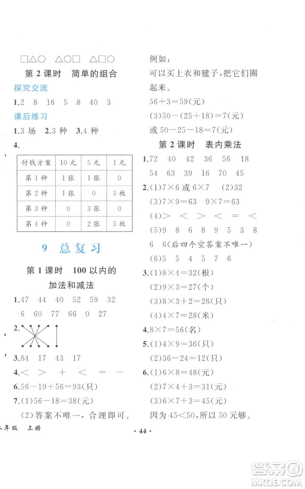 人民教育出版社2022勝券在握同步解析與測評課堂鞏固練習(xí)二年級上冊數(shù)學(xué)人教版重慶專版參考答案