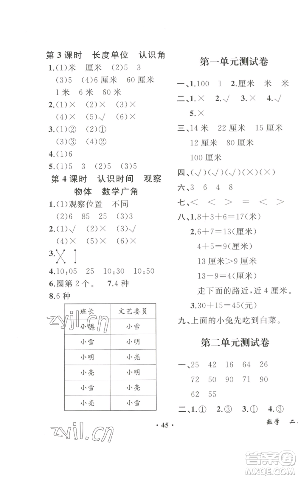 人民教育出版社2022勝券在握同步解析與測評課堂鞏固練習(xí)二年級上冊數(shù)學(xué)人教版重慶專版參考答案