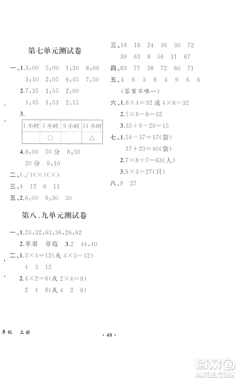 人民教育出版社2022勝券在握同步解析與測評課堂鞏固練習(xí)二年級上冊數(shù)學(xué)人教版重慶專版參考答案