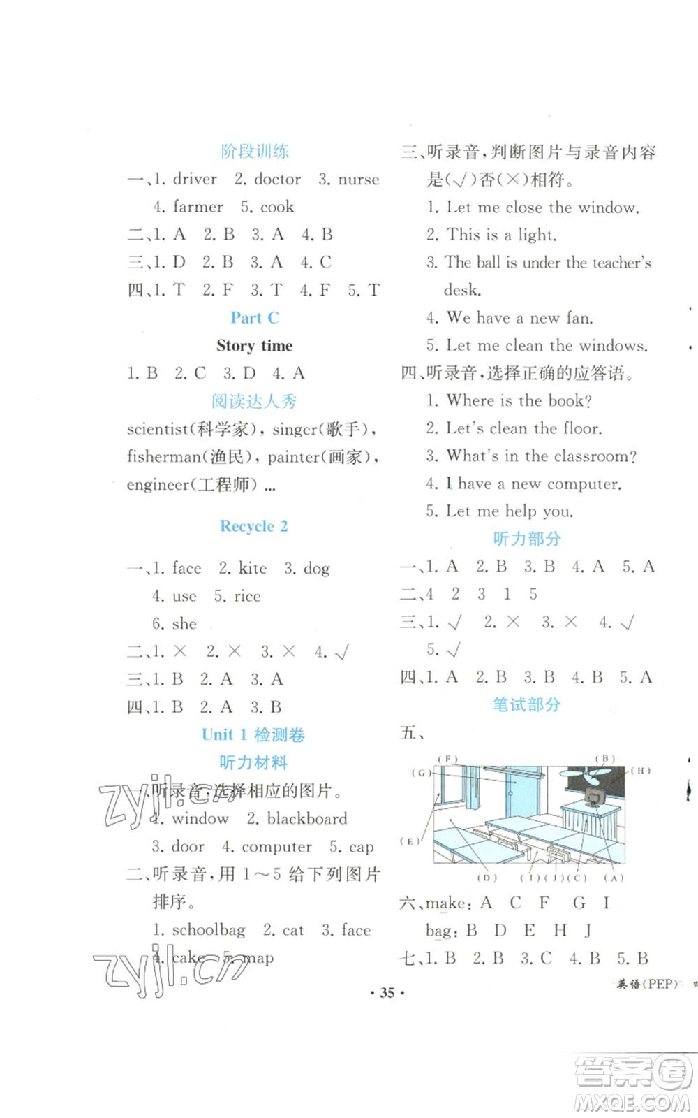 人民教育出版社2022勝券在握同步解析與測(cè)評(píng)課堂鞏固練習(xí)四年級(jí)上冊(cè)英語(yǔ)人教版重慶專(zhuān)版參考答案