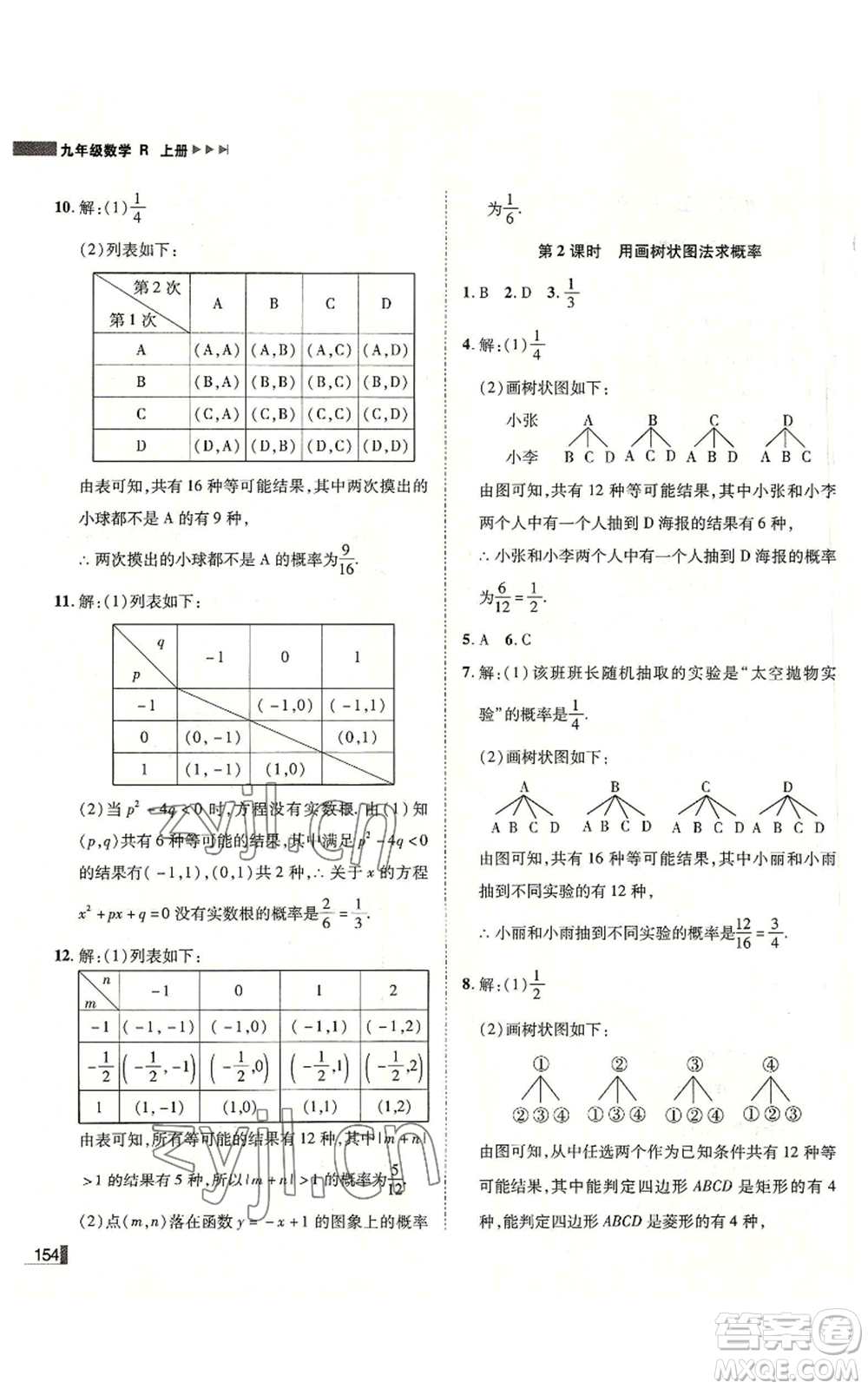 北方婦女兒童出版社2022勝券在握遼寧作業(yè)分層培優(yōu)學(xué)案九年級上冊數(shù)學(xué)人教版參考答案