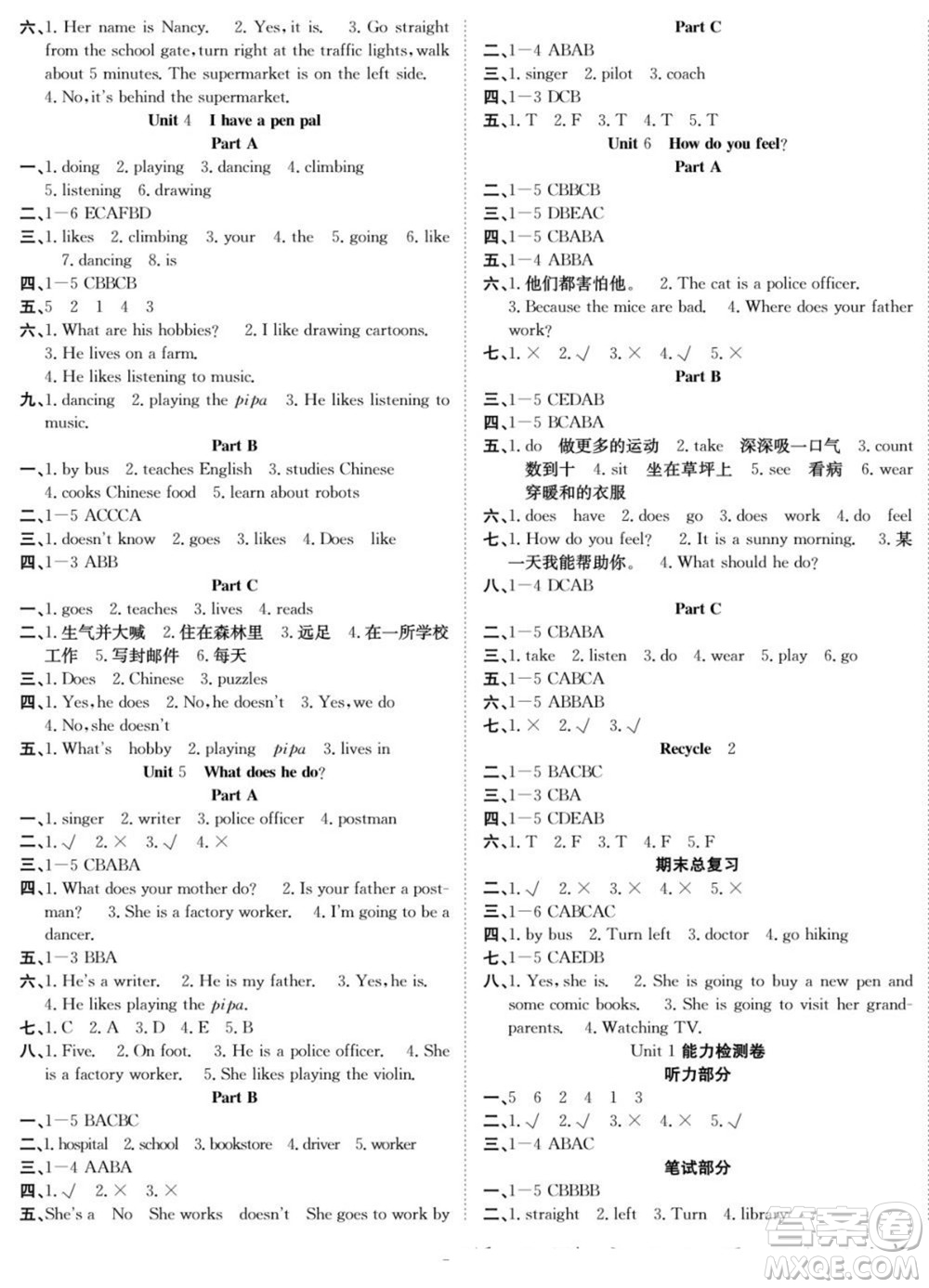 合肥工業(yè)大學(xué)出版社2022快樂學(xué)習(xí)隨堂練英語六年級(jí)上冊RJ人教版答案