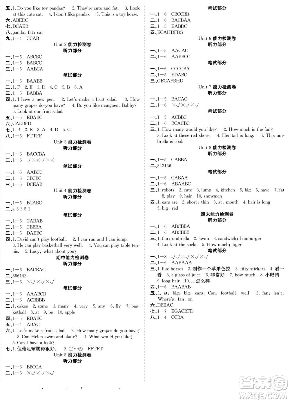 合肥工業(yè)大學(xué)出版社2022快樂學(xué)習(xí)隨堂練英語四年級上冊譯林版答案