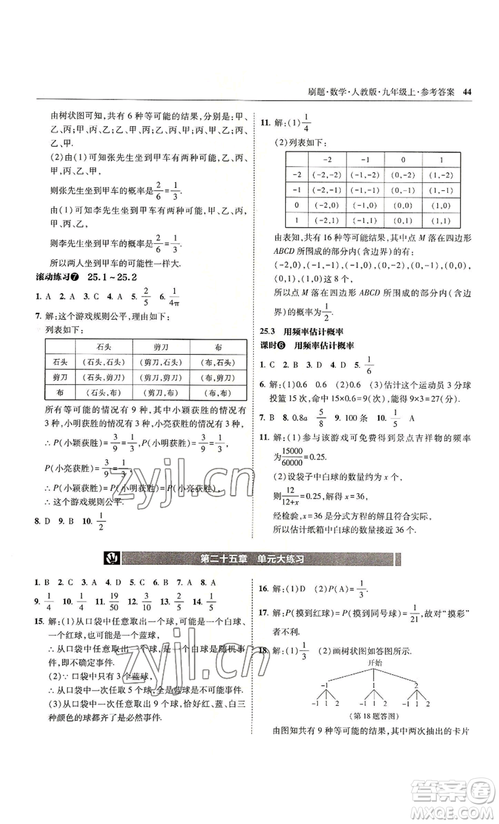 東北師范大學(xué)出版社2022北大綠卡刷題九年級(jí)上冊(cè)數(shù)學(xué)人教版參考答案