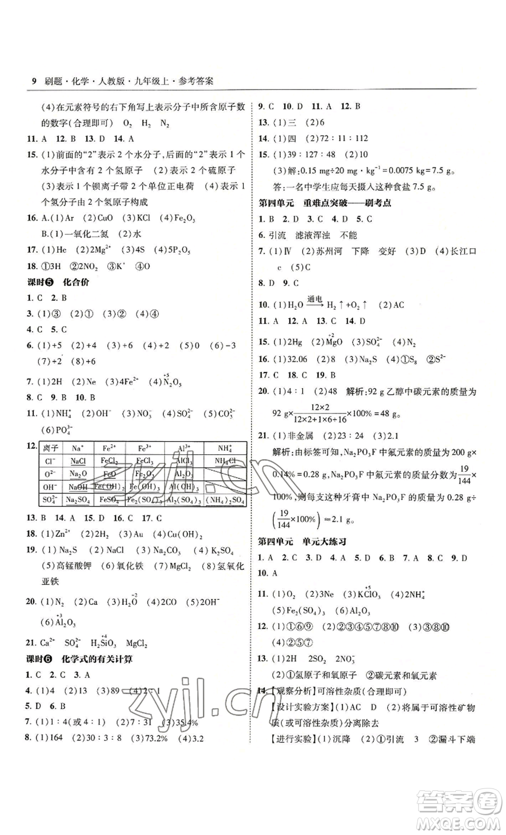 東北師范大學出版社2022北大綠卡刷題九年級上冊化學人教版參考答案