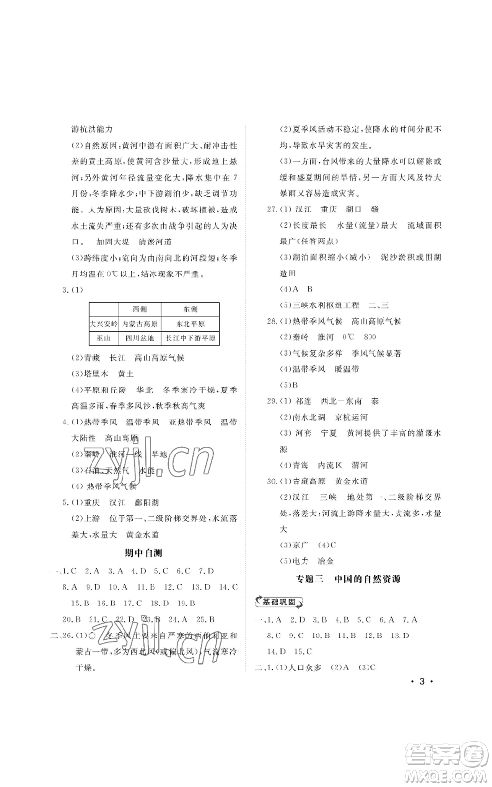 山東人民出版社2022初中卷行知天下八年級(jí)上冊(cè)地理人教版參考答案