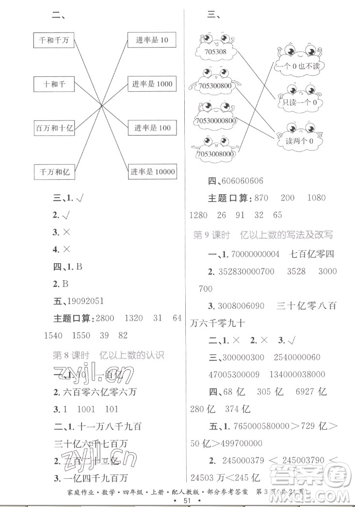 貴州教育出版社2022家庭作業(yè)四年級上冊數(shù)學人教版答案