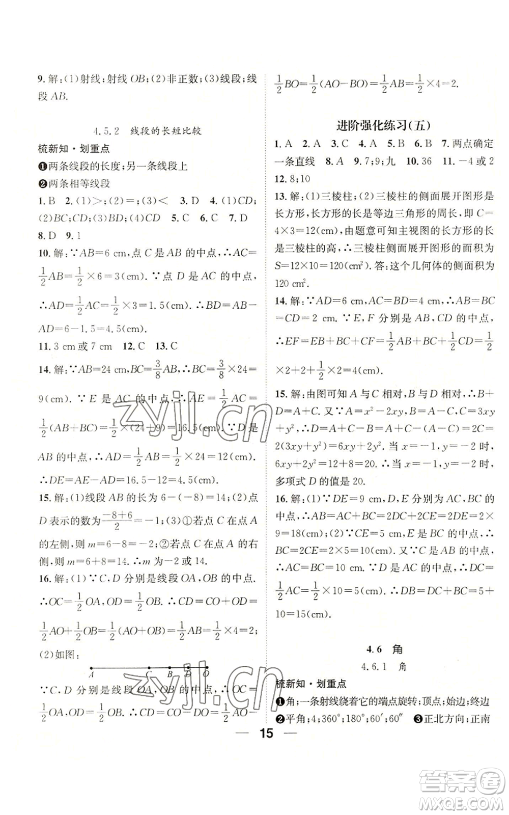 陽(yáng)光出版社2022精英新課堂七年級(jí)上冊(cè)數(shù)學(xué)華師大版參考答案