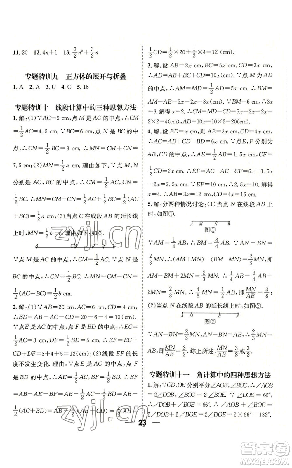 陽(yáng)光出版社2022精英新課堂七年級(jí)上冊(cè)數(shù)學(xué)華師大版參考答案