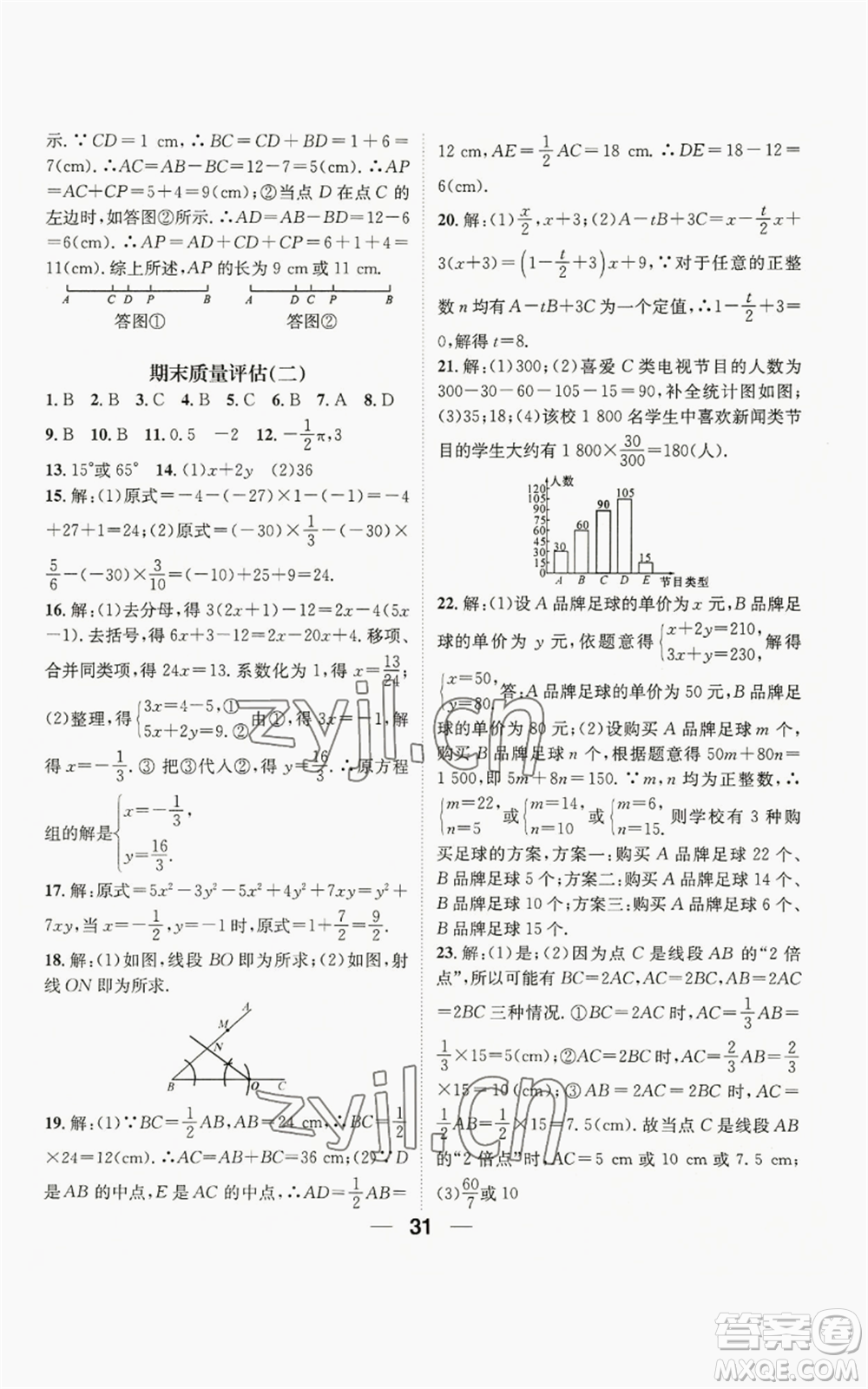 陽光出版社2022精英新課堂七年級上冊數(shù)學滬科版參考答案