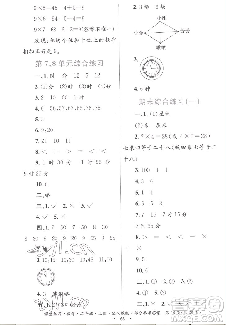 貴州民族出版社2022課堂練習二年級上冊數(shù)學人教版答案