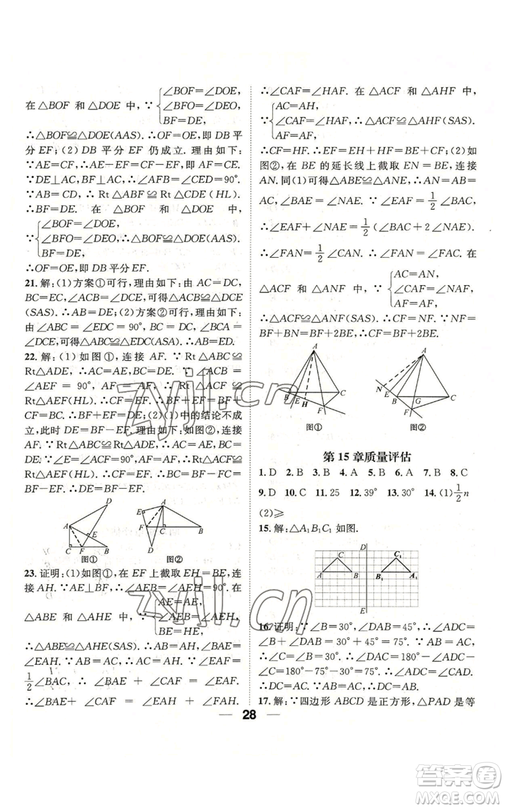 陽光出版社2022精英新課堂八年級上冊數(shù)學滬科版參考答案