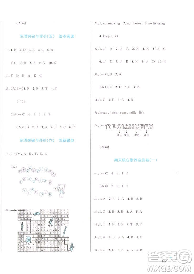 沈陽(yáng)出版社2022秋黃岡名卷三年級(jí)上冊(cè)英語(yǔ)人教版參考答案