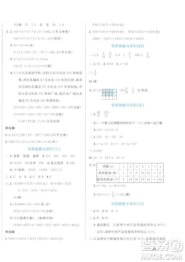 沈陽(yáng)出版社2022秋黃岡名卷六年級(jí)上冊(cè)數(shù)學(xué)人教版參考答案