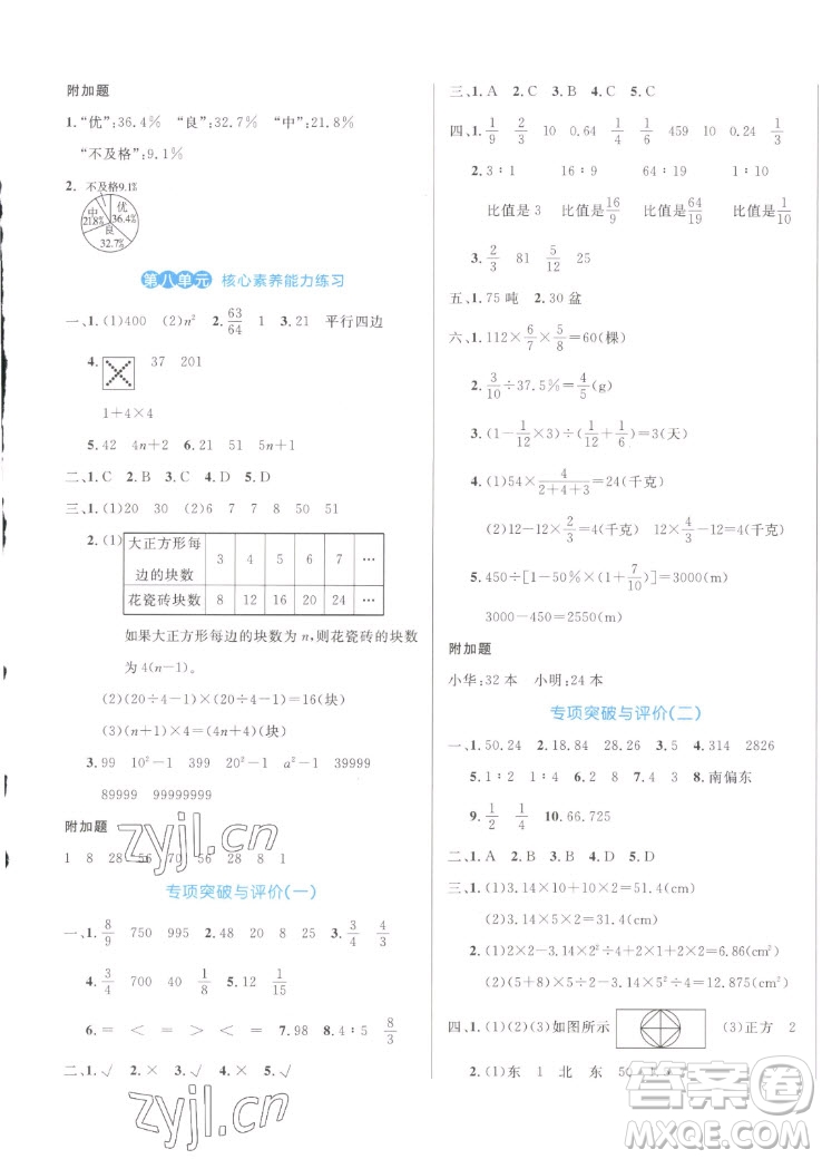 沈陽(yáng)出版社2022秋黃岡名卷六年級(jí)上冊(cè)數(shù)學(xué)人教版參考答案