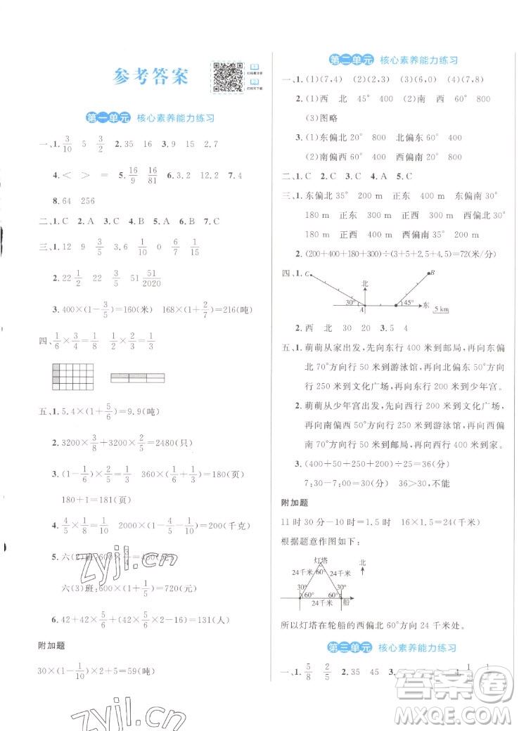 沈陽(yáng)出版社2022秋黃岡名卷六年級(jí)上冊(cè)數(shù)學(xué)人教版參考答案