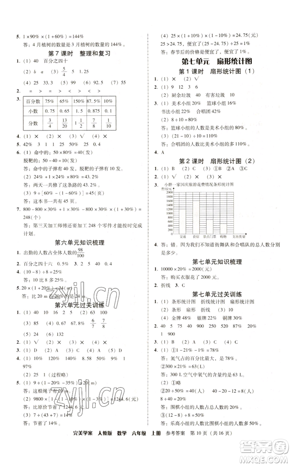 廣東人民出版社2022完美學(xué)案六年級(jí)上冊(cè)數(shù)學(xué)人教版參考答案