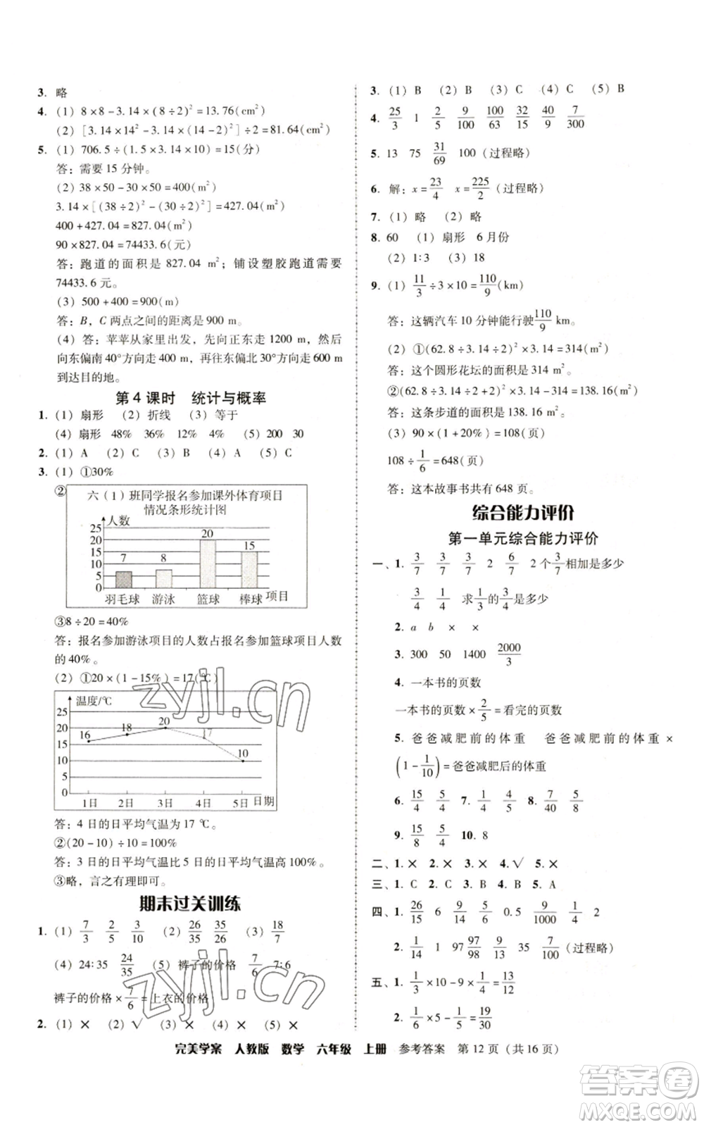 廣東人民出版社2022完美學(xué)案六年級(jí)上冊(cè)數(shù)學(xué)人教版參考答案