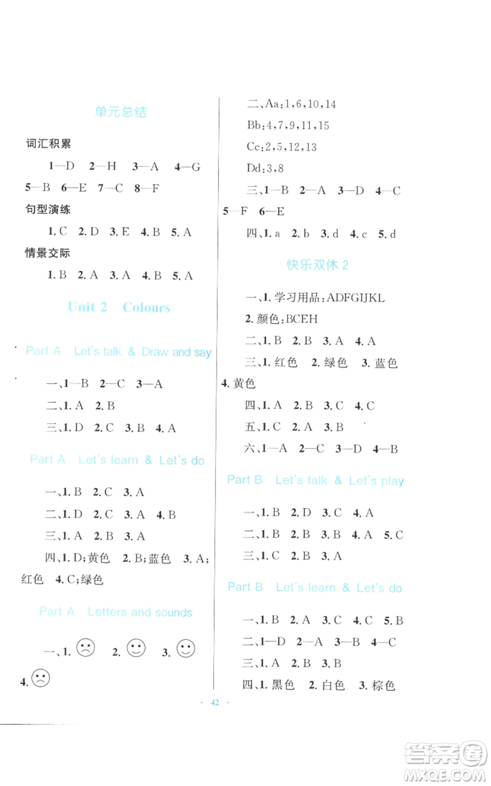 青海人民出版社2022快樂練練吧同步練習(xí)三年級上冊三年級起點英語人教版青海專版參考答案