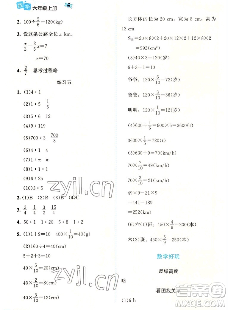 北京師范大學(xué)出版社2022秋課堂精練數(shù)學(xué)六年級(jí)上冊(cè)北師大版福建專版答案