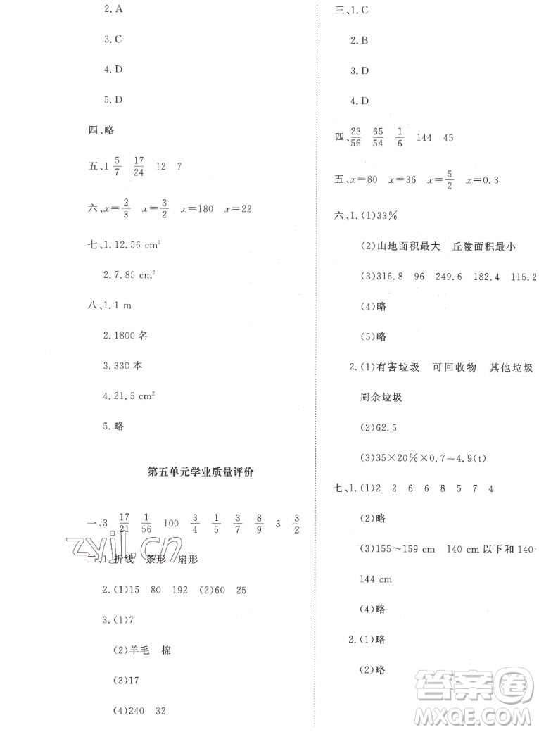 北京師范大學出版社2022秋課堂精練數學六年級上冊北師大版吉林專版答案