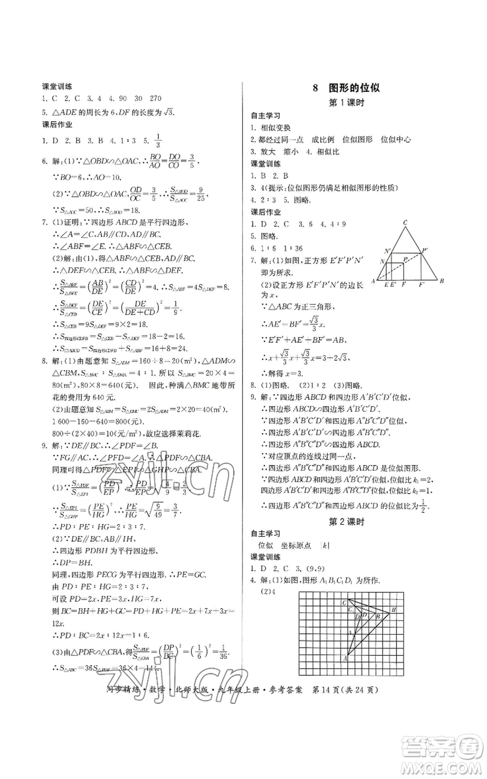 廣東人民出版社2022同步精練九年級(jí)上冊(cè)數(shù)學(xué)北師大版參考答案