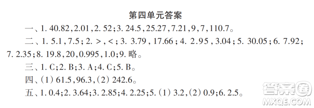 2022秋小學生數(shù)學報配套試卷五年級上冊第四單元測試卷參考答案