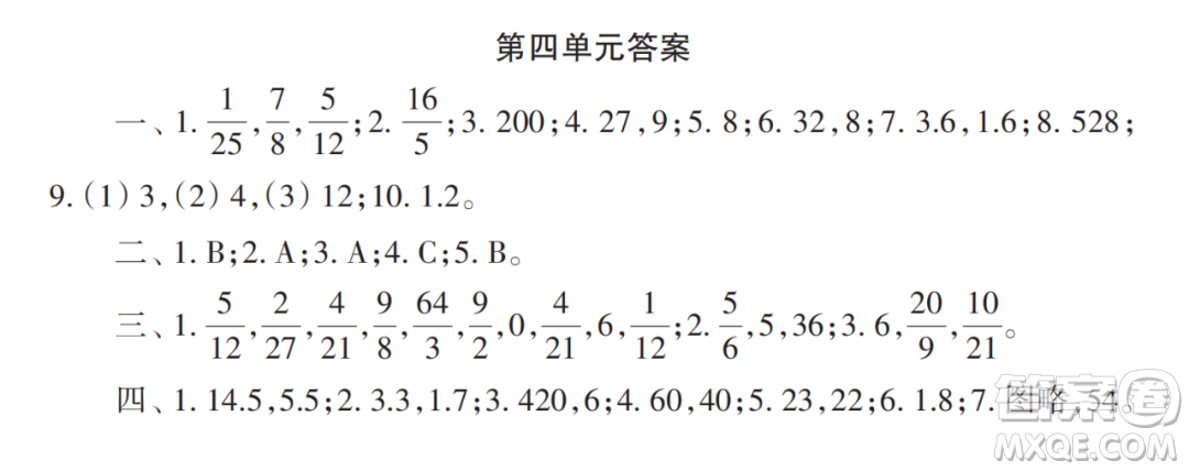 2022秋小學(xué)生數(shù)學(xué)報(bào)配套試卷六年級(jí)上冊(cè)第四單元測(cè)試卷參考答案