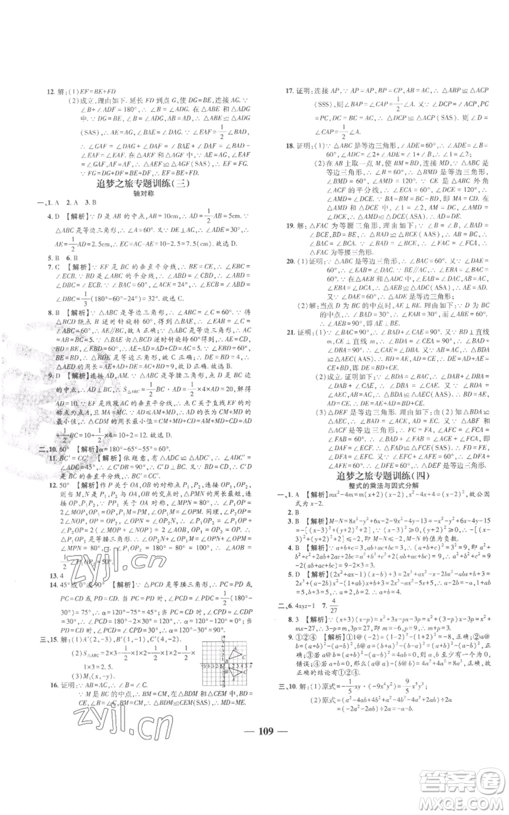 天津科學(xué)技術(shù)出版社2022追夢之旅鋪路卷八年級上冊數(shù)學(xué)人教版河南專版參考答案