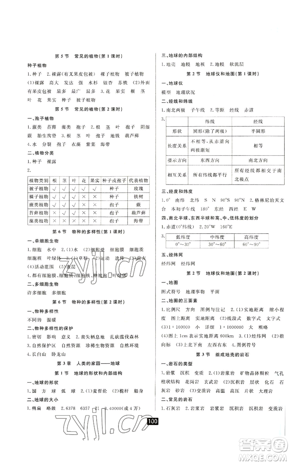 延邊人民出版社2022勵(lì)耘書業(yè)勵(lì)耘新同步七年級(jí)上冊(cè)科學(xué)浙教版A本參考答案