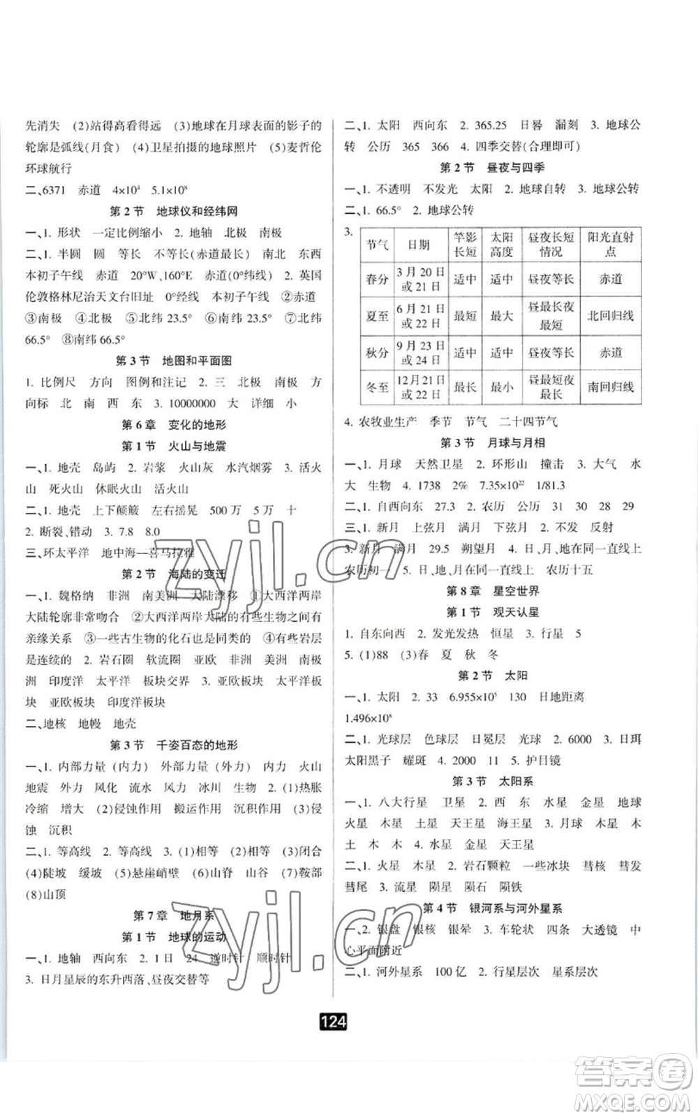 延邊人民出版社2022勵(lì)耘書業(yè)勵(lì)耘新同步七年級(jí)上冊科學(xué)華師大版A本參考答案