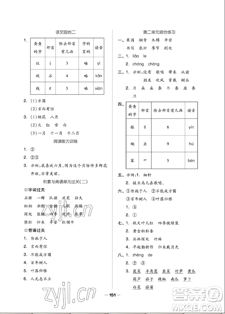 山東科學技術(shù)出版社2022秋新思維伴你學二年級上冊語文人教版答案