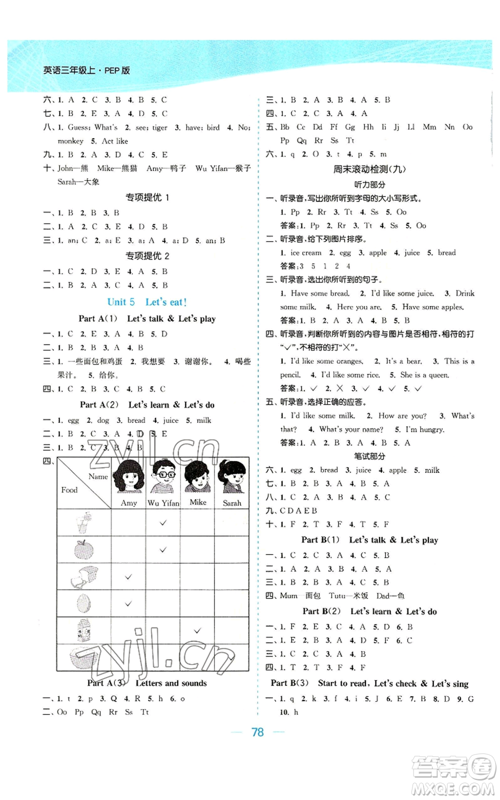 北方婦女兒童出版社2022金色課堂課時(shí)作業(yè)本三年級(jí)上冊(cè)英語(yǔ)人教版參考答案